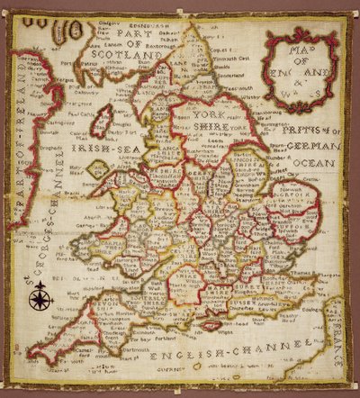 Sampler Depicting a Map of England and Wales, by Ann Seaton of Lincoln, 1798 by Unknown